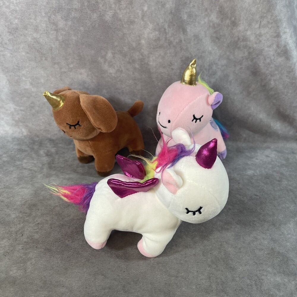 Lot Of (3) Snug a Babies Unicorn Gold Horn Mini  Plush Stuffed Animals